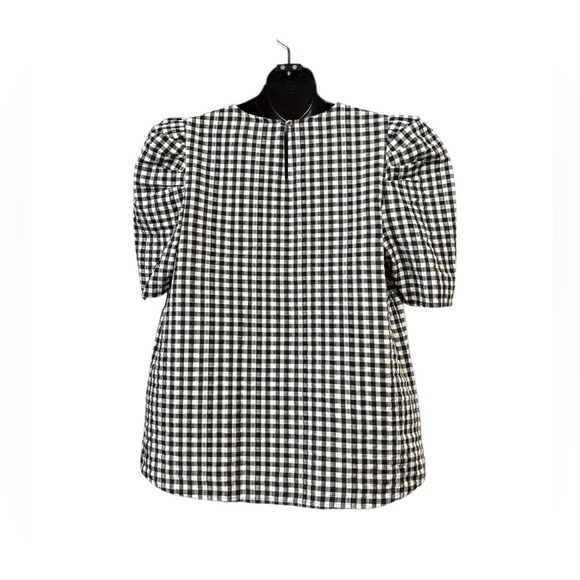Calvin Klein, Gingham Puff Sleeve Blouse - Size M - Black & White - Picture 8 of 11
